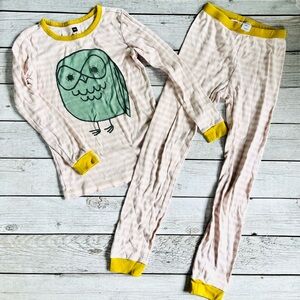 Tea Collection Striped Pajama Set with Green Owl and Yellow Trim